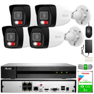 Sada monitorovania HiLook by Hikvision IP 4 Mpx: 4x IPC-B140HA-LU, Smart Hybrid Light, PoE