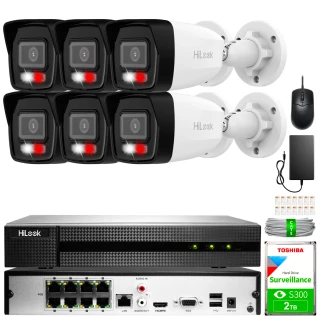 Sada monitorovania HiLook by Hikvision IP 4 Mpx: 6x IPC-B140HA-LU, Smart Hybrid Light, PoE
