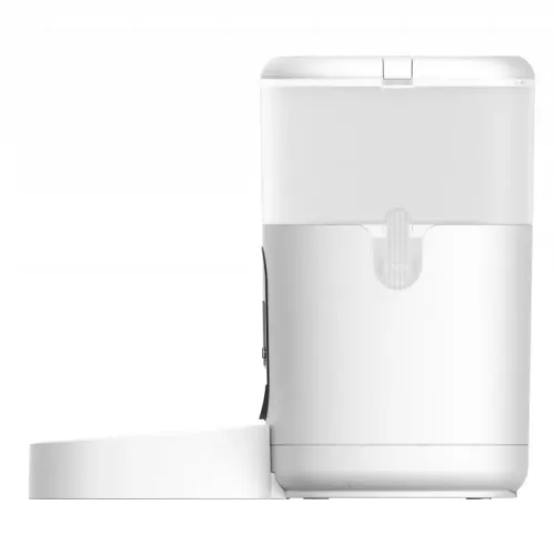 Biały, prostokątny pojemnik z przezroczystą górną częścią i okrągłą podstawą, widoczny z boku. Produkt ma minimalistyczny design z subtelnymi detalami na powierzchni.