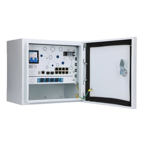 Extralink Minos | Vonkajší switch PoE | 8x RJ45 1000Mb/s PoE, 2x SFP, 200W, L2, aktívne chladenie