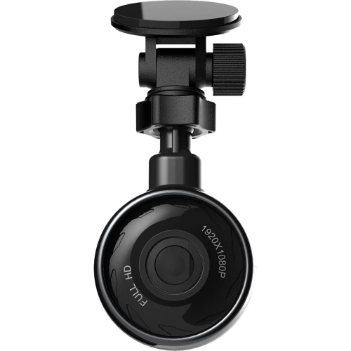 Kamera samochodowa Hikvision w czarnym kolorze z oznaczeniem "FULL HD 1920x1080P" na obiektywie, zamontowana na regulowanym uchwycie. Produkt przeznaczony do rejestrowania tras, z widocznym okrągłym obiektywem i solidną konstrukcją.