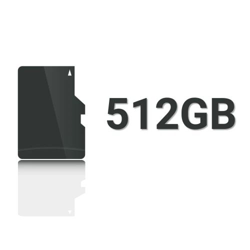 Obrazek przedstawia ikonę karty pamięci obok napisu "512GB" na białym tle. Ikona jest czarna z delikatnym połyskiem, a napis jest w ciemnym kolorze.