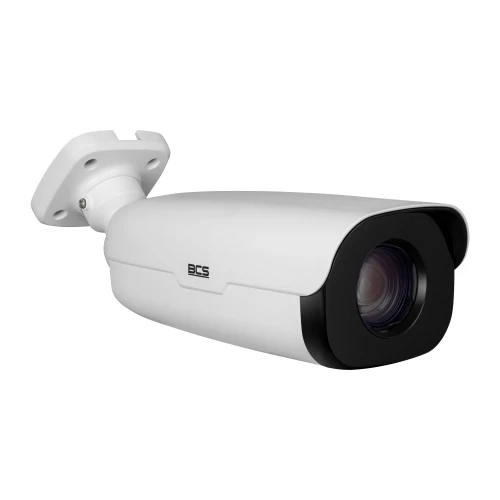 Biała kamera tubowa BCS z czarnym obramowaniem wokół obiektywu, zamontowana na regulowanym uchwycie. Kamera ma nowoczesny, prostokątny kształt i jest przeznaczona do monitoringu.