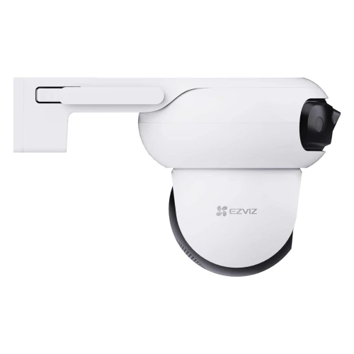 Biała, obrotowa kamera IP Wi-Fi marki EZVIZ z nowoczesnym designem, widoczna z boku. Urządzenie ma gładką, zaokrągloną obudowę i logo EZVIZ na dolnej części.