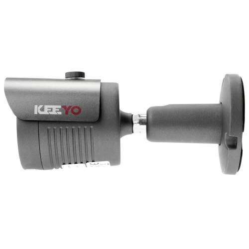 Kamera sieciowa IP KEEYO LV-IP2M3TFEBL-IV 2Mpx w kolorze czarnym, przedstawiona z przodu z widocznym obiektywem. Produkt posiada nowoczesny design i kompaktową obudowę.