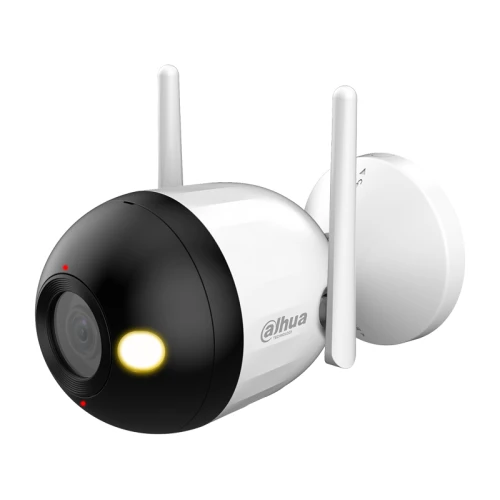 Biała kamera tubowa WiFi z czarnym frontem i dwoma antenami, zamontowana na okrągłej podstawie. Na froncie widoczne są obiektyw, dioda LED oraz logo producenta.