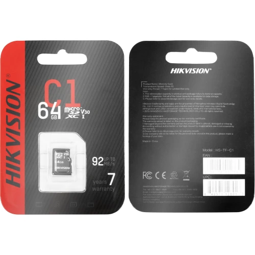 Pamäťová karta microSD (SDHC) 64GB Hikvision HS-TF-C1(STD)/64G