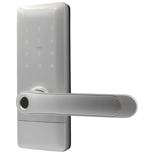 Kľučka s prístupovým kontrolérom EURA ELH-02H4 - strieborná, šifrovací stroj, čítačka Mifare 13,56 MHz, biometrický čítačka, IP65, App TTLock/ TTHotel