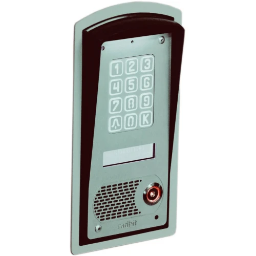 Panel Domofonu cyfrowego wielorodzinnego RADBIT KEC-4 MOD DALLAS z czytnikiem kodów i przyciskami numerycznymi. Urządzenie posiada wyświetlacz LED oraz miejsce na klucz Dallas.