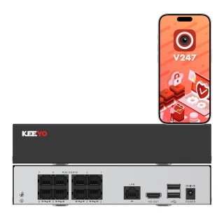 IP sieťový rekordér KEEYO LV-V-NVR-9CH-8P-E 9-kanálový 8x PoE