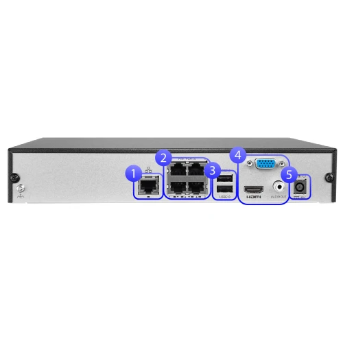 Sieťový rekordér 4-kanálový BCS-B-NVR0401-4P(2.0) pre 8MPx s integrovaným POE switchom
