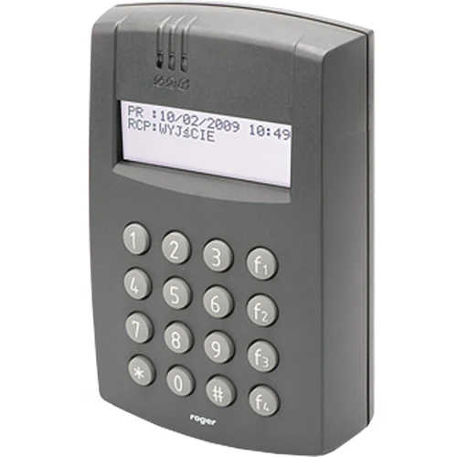 System Rejestracji czasu pracy ROGER dla 25 pracowników, przedstawiający urządzenie do monitorowania czasu pracy z wyświetlaczem i klawiaturą. Produkt umożliwia efektywne zarządzanie czasem pracy w firmie.