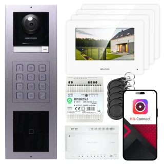 2-vodičový videovrátnik Hikvision 4x monitor DS-KH6320Y-WTE2 biely, povrchový panel, klávesnica, čítačka