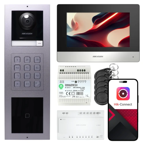 2-žilový videovrátnik Hikvision 1x monitor DS-KH6320Y-WTE2 čierny, povrchový panel, klávesnica, čítačka