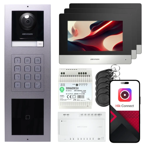 2-vodičový videovrátnik Hikvision 3x monitor DS-KH6320Y-WTE2 čierny, podomietkový panel, klávesnica, čítačka