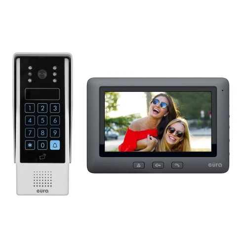 Videotelefon EURA VDP-54A3 FOBOS - čierny, obrazovka 7'', podpora 1 vstupu, blízkostný čítačka, šifrovač
