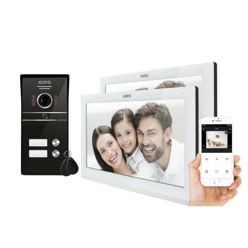 Videotelefon EURA VDP-82C5 - dvojrodinný biely 2x LCD 7'' FHD, podpora 2 vstupov kamera 1080p čítačka RFID povrchová