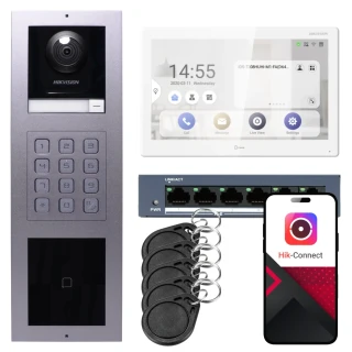 IP videovrátnik Hikvision 1x monitor DS-KH9510-WTE1(B), povrchová montáž, panel, klávesnica, čítačka
