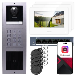 IP videovrátnik Hikvision 3x monitor DS-KH6320-WTE1-W, podomietkový, panel, klávesnica, čítačka