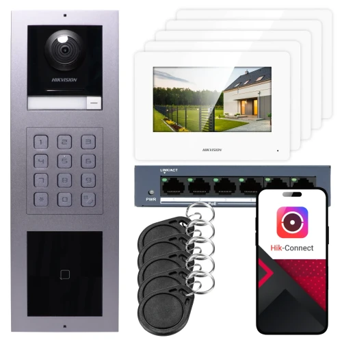 IP videovrátnik Hikvision 5x monitor DS-KH6320-WTE1-W, podomietkový, panel, klávesnica, čítačka