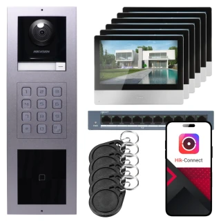 IP videovrátnik Hikvision 6x monitor DS-KH8350-WTE1, povrchová montáž, panel, klávesnica, čítačka