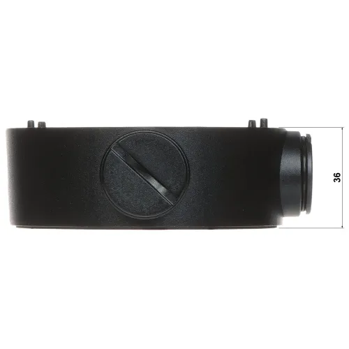 Czarny, cylindryczny element z widocznym rowkiem na śrubokręt na środku, widziany z boku. Po prawej stronie znajduje się miarka wskazująca wysokość 36 mm.