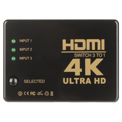 Prepínač HDMI-SW-3/1-IR-4K