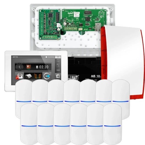 Súprava alarmu SATEL INTEGRA 32, 13x detektor, siréna, biely ovládač INT-TSI-W