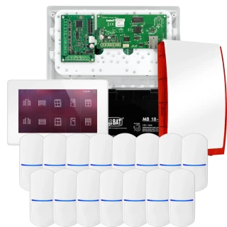 Súprava alarmu SATEL INTEGRA 32, 15x detektor, siréna, biely ovládač INT-TSH2-W