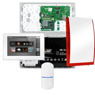 Súprava alarmu SATEL INTEGRA 32, 1x detektor, siréna, biely ovládač INT-TSI-W, komunikácia LTE