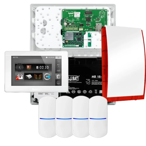 Súprava alarmu SATEL INTEGRA 32, 4x detektor, siréna, biely ovládač INT-TSI-W, LTE komunikácia