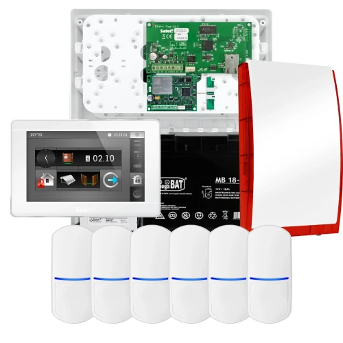 Súprava alarmu SATEL INTEGRA 32, 6x detektor, siréna, biely ovládač INT-TSI-W, LTE komunikácia