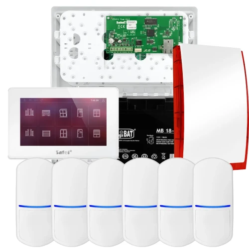 Súprava alarmu SATEL INTEGRA 32, 6x detektor, siréna, biely ovládač INT-TSH2-W