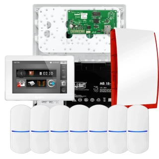 Súprava alarmu SATEL INTEGRA 32, 7x detektor, siréna, biely ovládač INT-TSI-W