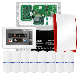Súprava alarmu SATEL INTEGRA 32, 8x detektor, siréna, biely ovládač INT-TSI-W, LTE komunikácia