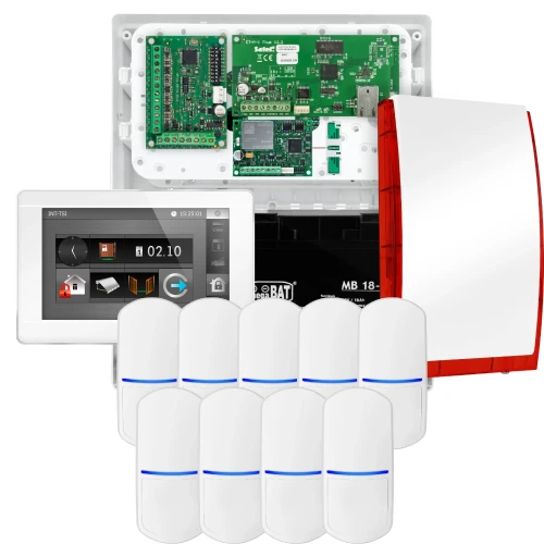 Súprava alarmu SATEL INTEGRA 32, 9x detektor, siréna, biely ovládač INT-TSI-W, LTE komunikácia