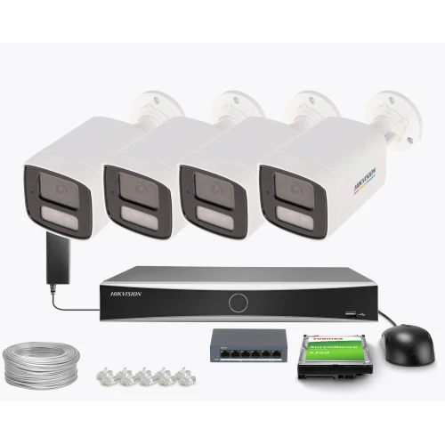 Zestaw do monitoringu Hikvision 4x DS-2CD1T47G3H-LIUF/SRB 2.8mm, 4Mpx, IR+LED 30m, aktywne odstraszanie