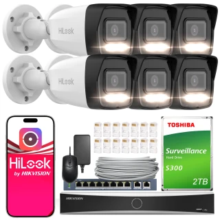 Súprava na monitorovanie HiLook Hikvision 6x IPCAM-B8-30DL 4K Smart Hybrid-Light 30m, Detekcia, H.265+