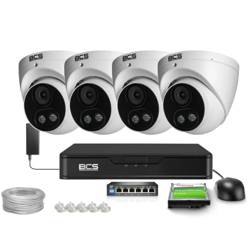 Súprava na IP monitoring 4x BCS-P-EIP28FSR3L2-AI2 8Mpx, WDR 120dB, Detekcia ľudí a vozidiel, IR30m