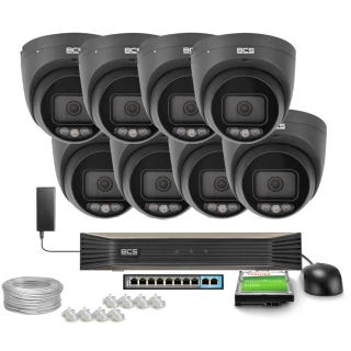 Zestaw do monitoringu IP 8x BCS-P-EIP28FSR3L3-AI2-G(2) 8Mpx, ADC, WhiteLight, WDR130dB, NightColor