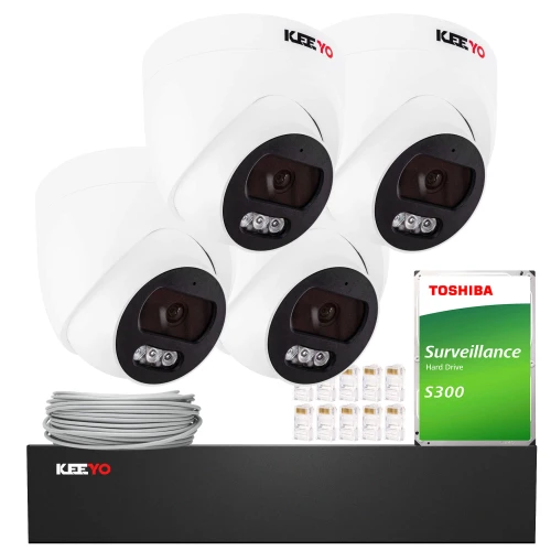 Súprava na IP monitorovanie KEEYO 4x LV-V-IP4M25DF-B 4Mpx, PoE, IR 25m, Audio, AI