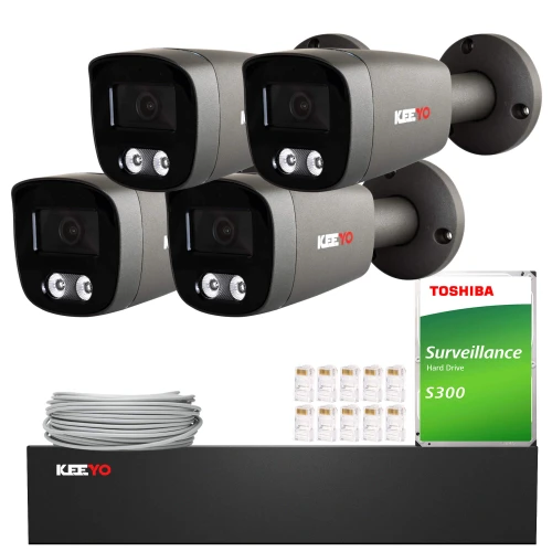 Súprava na monitorovanie KEEYO 4x LV-V-IP5M25TF-DL-G 5Mpx, hybridné osvetlenie IR/LED